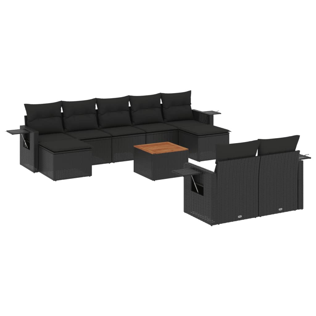 Set Divani da Giardino 10pz con Cuscini in Polyrattan Nero - homemem39