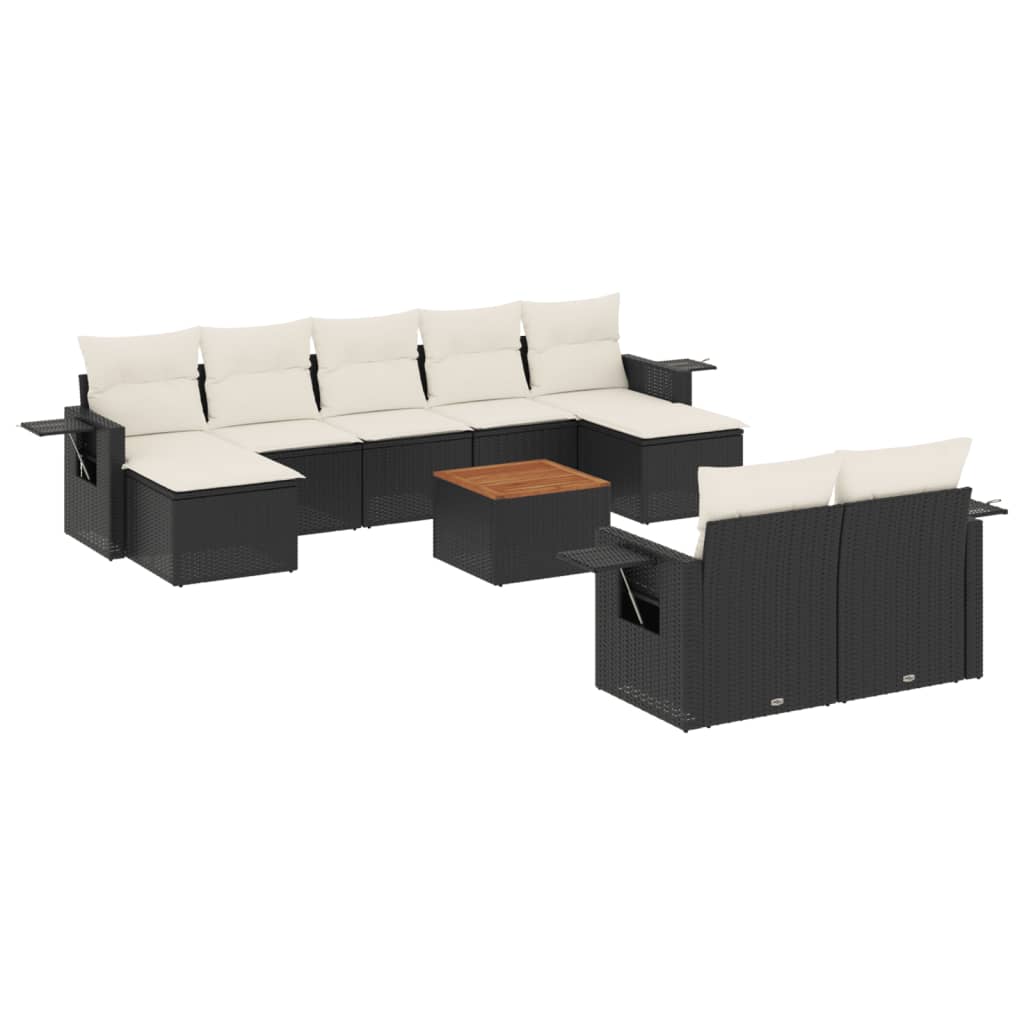 Set Divani da Giardino 10pz con Cuscini in Polyrattan Nero - homemem39