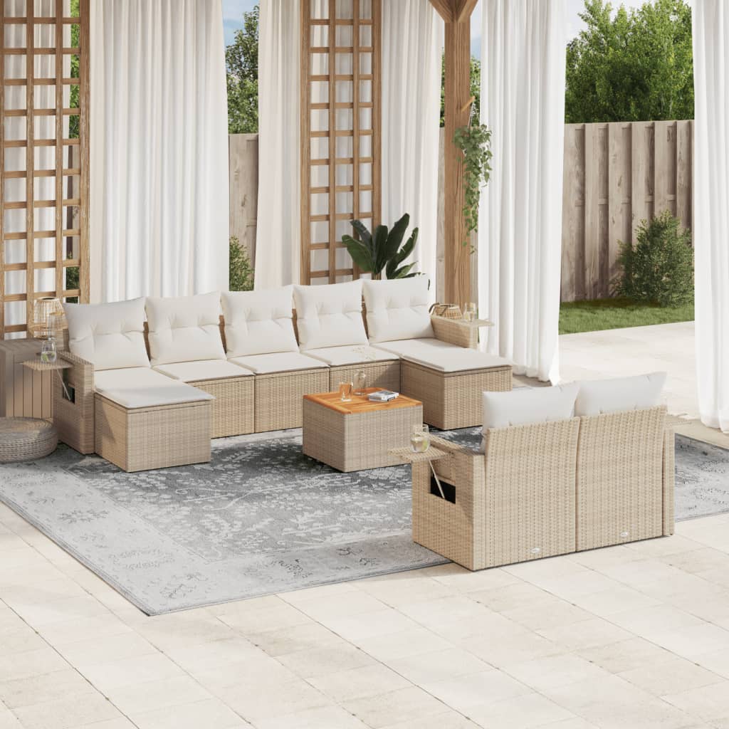 Set Divano da Giardino 10 pz con Cuscini Beige in Polyrattan - homemem39