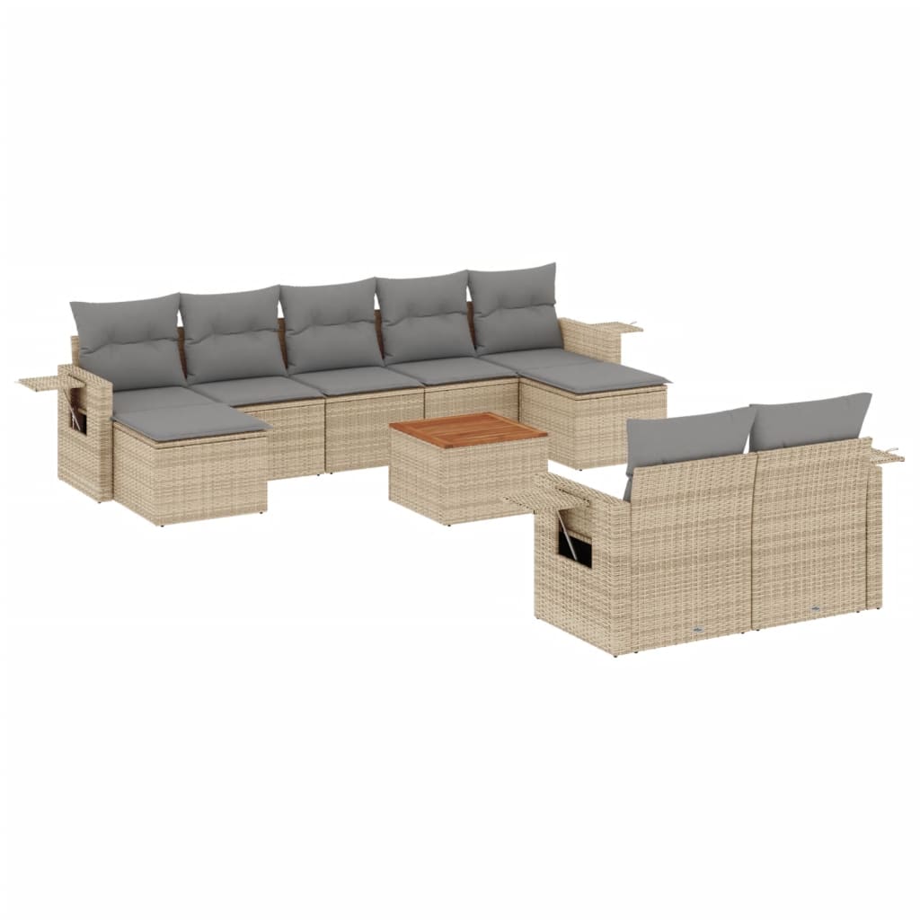 Set Divano da Giardino 10 pz con Cuscini Beige in Polyrattan - homemem39