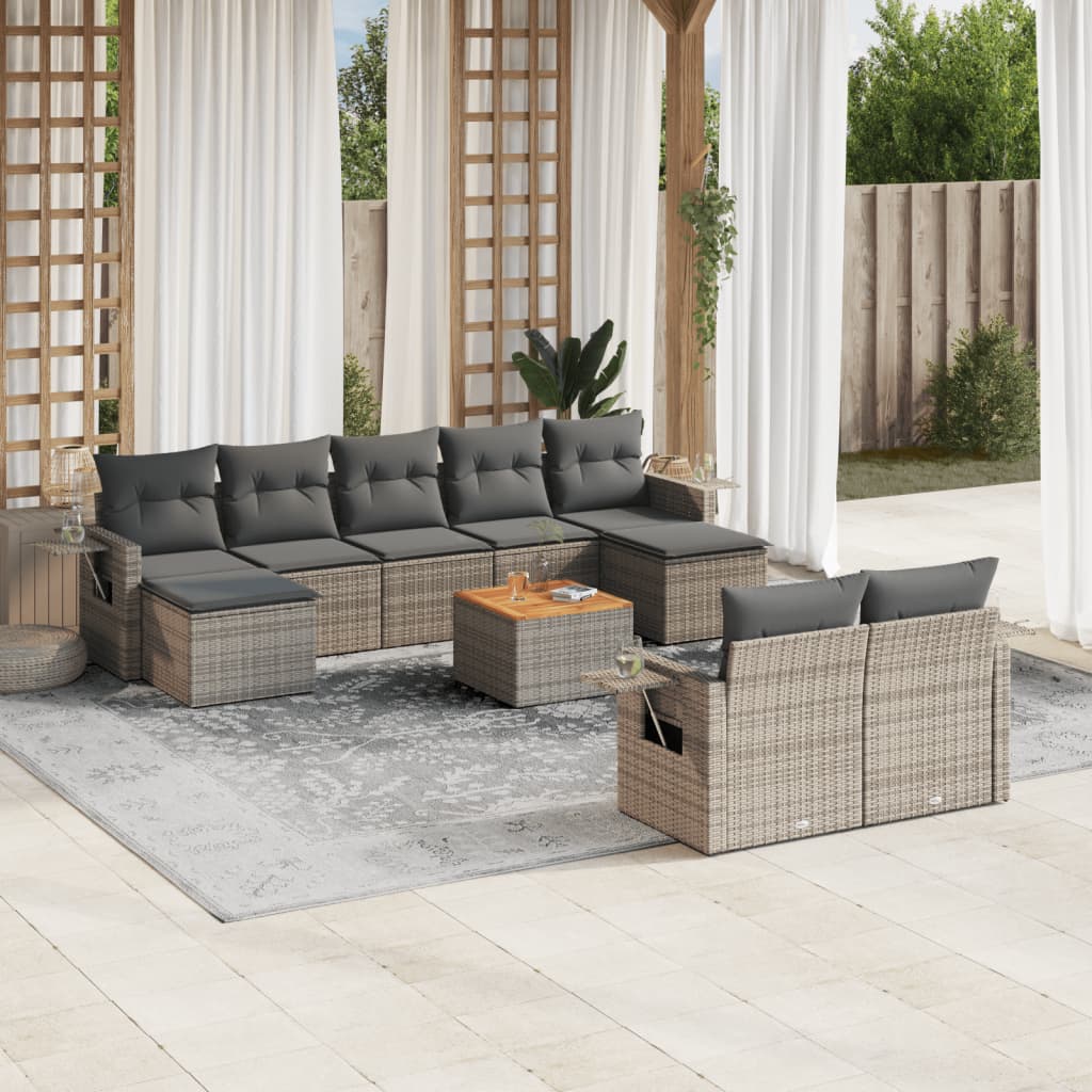 Set Divano da Giardino 10 pz con Cuscini Grigio in Polyrattan - homemem39