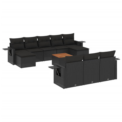 Set Divani da Giardino 11 pz con Cuscini in Polyrattan Nero - homemem39