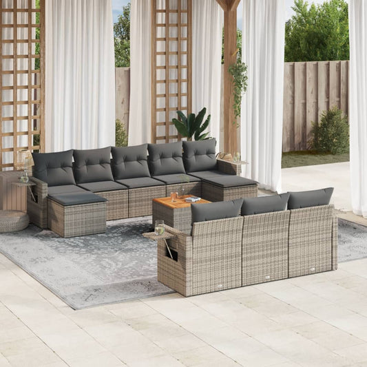 Set Divani da Giardino 11 pz con Cuscini in Polyrattan Grigio - homemem39