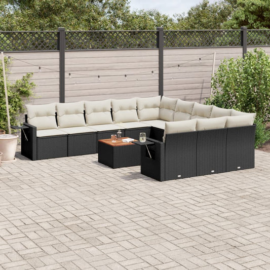 Set Divani da Giardino 12 pz con Cuscini Nero in Polyrattan - homemem39