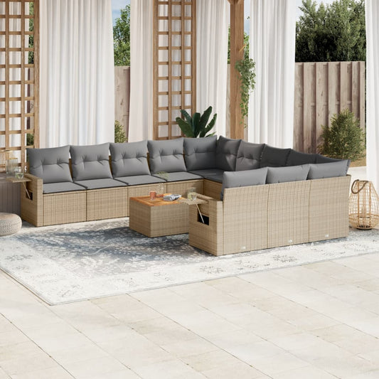 Set Divani da Giardino 12 pz con Cuscini Beige in Polyrattan - homemem39