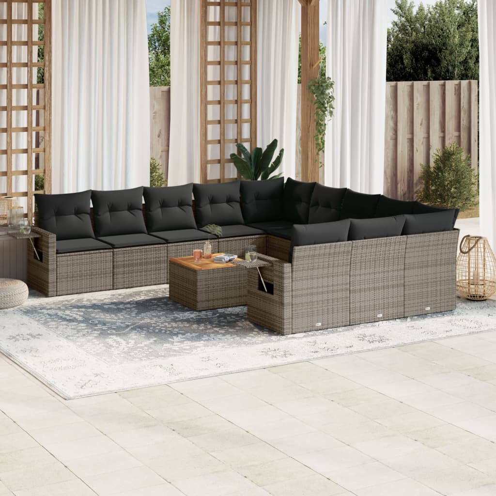 Set Divani da Giardino 12 pz con Cuscini Grigio in Polyrattan - homemem39