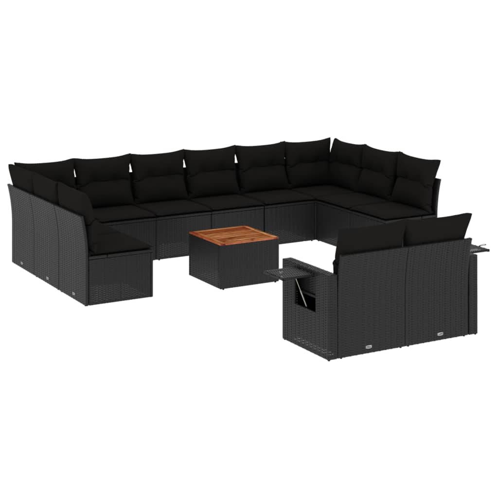 Set Divani da Giardino 13pz con Cuscini Nero in Polyrattan - homemem39