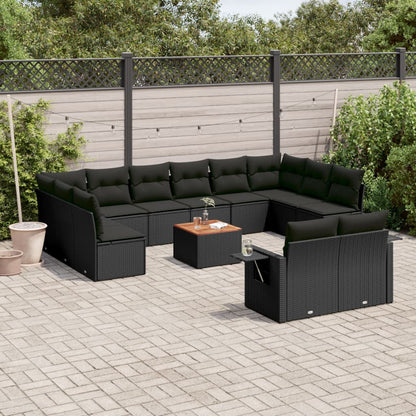 Set Divani da Giardino 13pz con Cuscini Nero in Polyrattan - homemem39