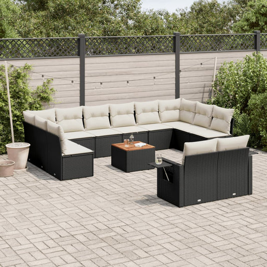 Set Divani da Giardino 13pz con Cuscini Nero in Polyrattan - homemem39