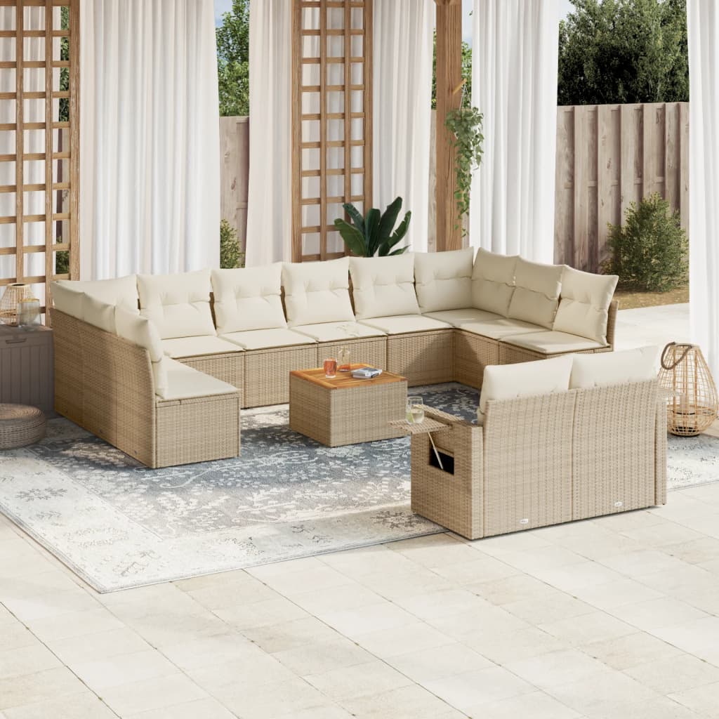 Set Divano da Giardino 13 pz con Cuscini Beige in Polyrattan - homemem39