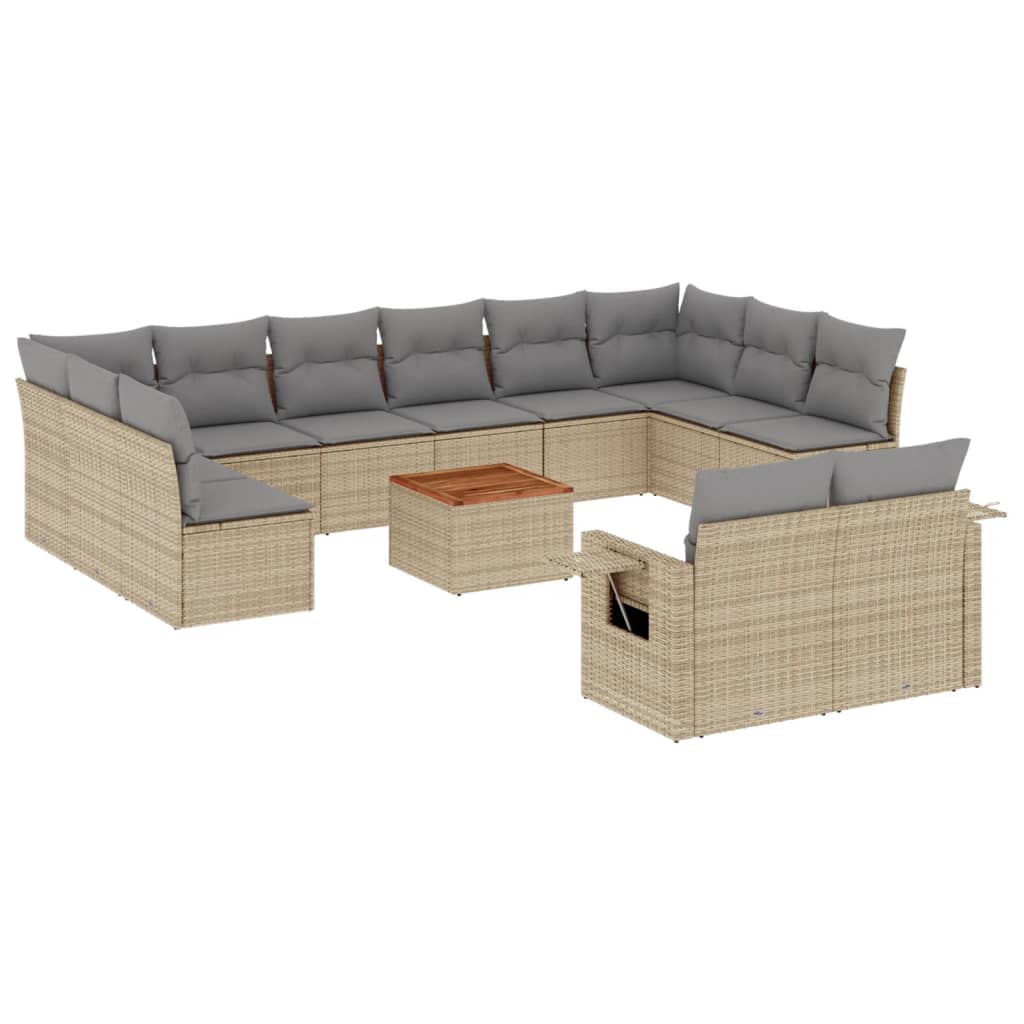 Set Divano da Giardino 13 pz con Cuscini Beige in Polyrattan - homemem39