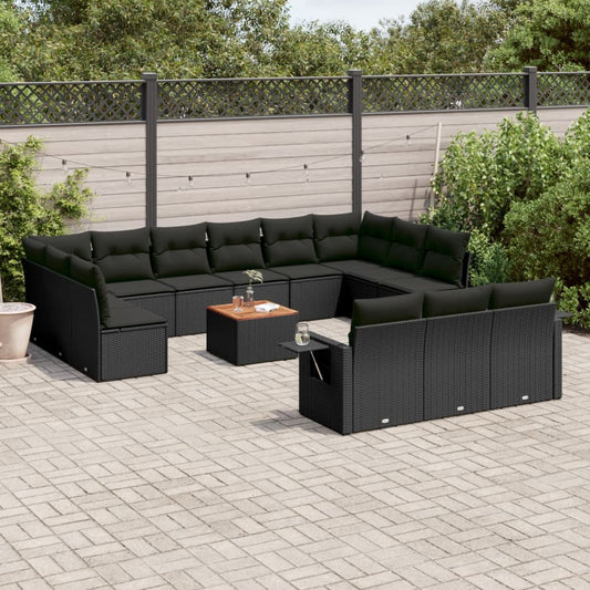 Set Divani da Giardino 14pz con Cuscini in Polyrattan Nero - homemem39