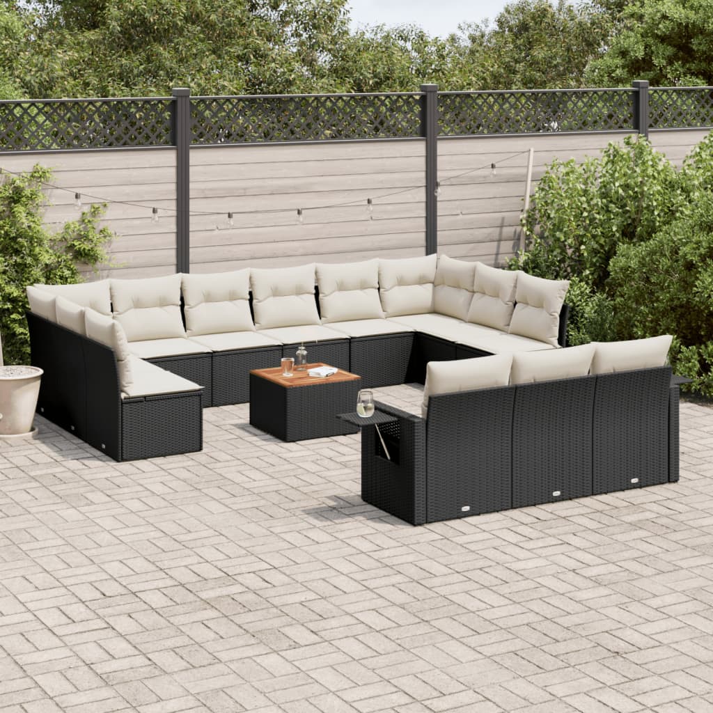 Set Divani da Giardino 14pz con Cuscini in Polyrattan Nero - homemem39