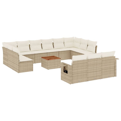 Set Divani da Giardino 14pz con Cuscini in Polyrattan Beige - homemem39