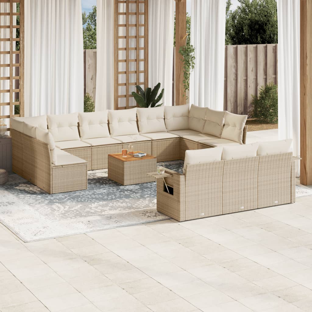 Set Divani da Giardino 14pz con Cuscini in Polyrattan Beige - homemem39