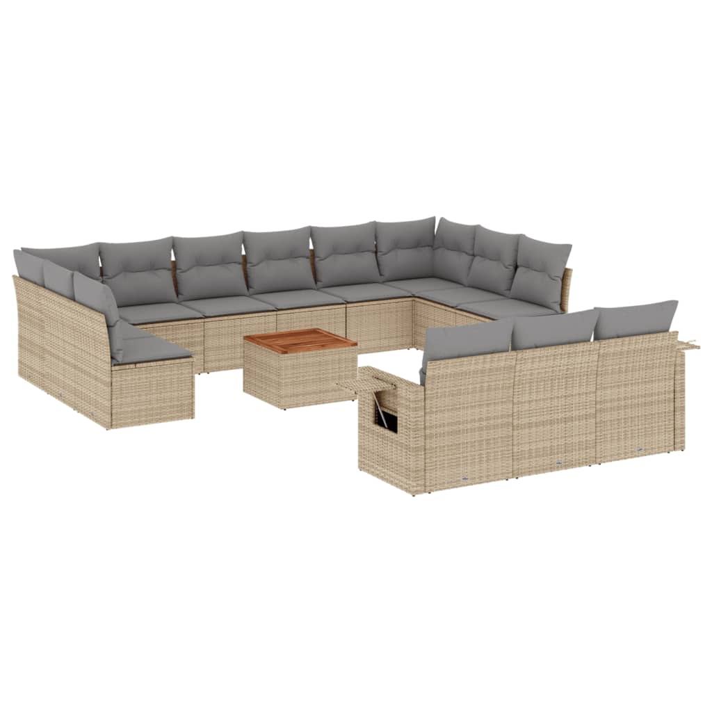 Set Divani da Giardino 14pz con Cuscini in Polyrattan Beige - homemem39