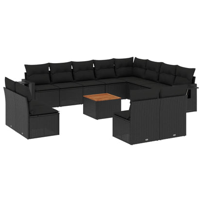 Set Divani da Giardino 13pz con Cuscini Nero in Polyrattan - homemem39