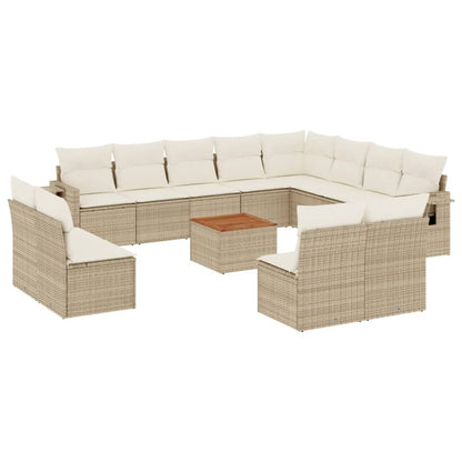 Set Divano da Giardino 13 pz con Cuscini Beige in Polyrattan - homemem39