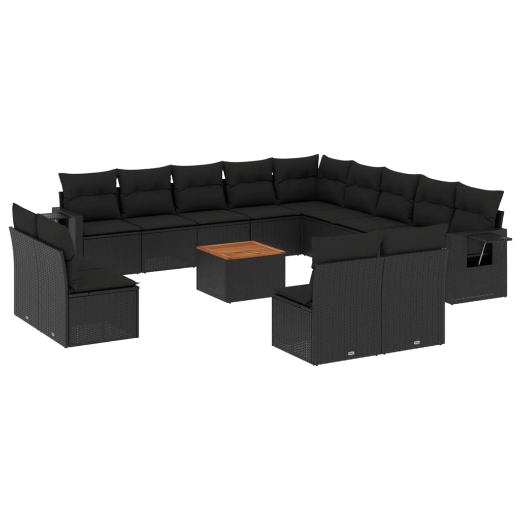 Set Divani da Giardino 14pz con Cuscini in Polyrattan Nero - homemem39