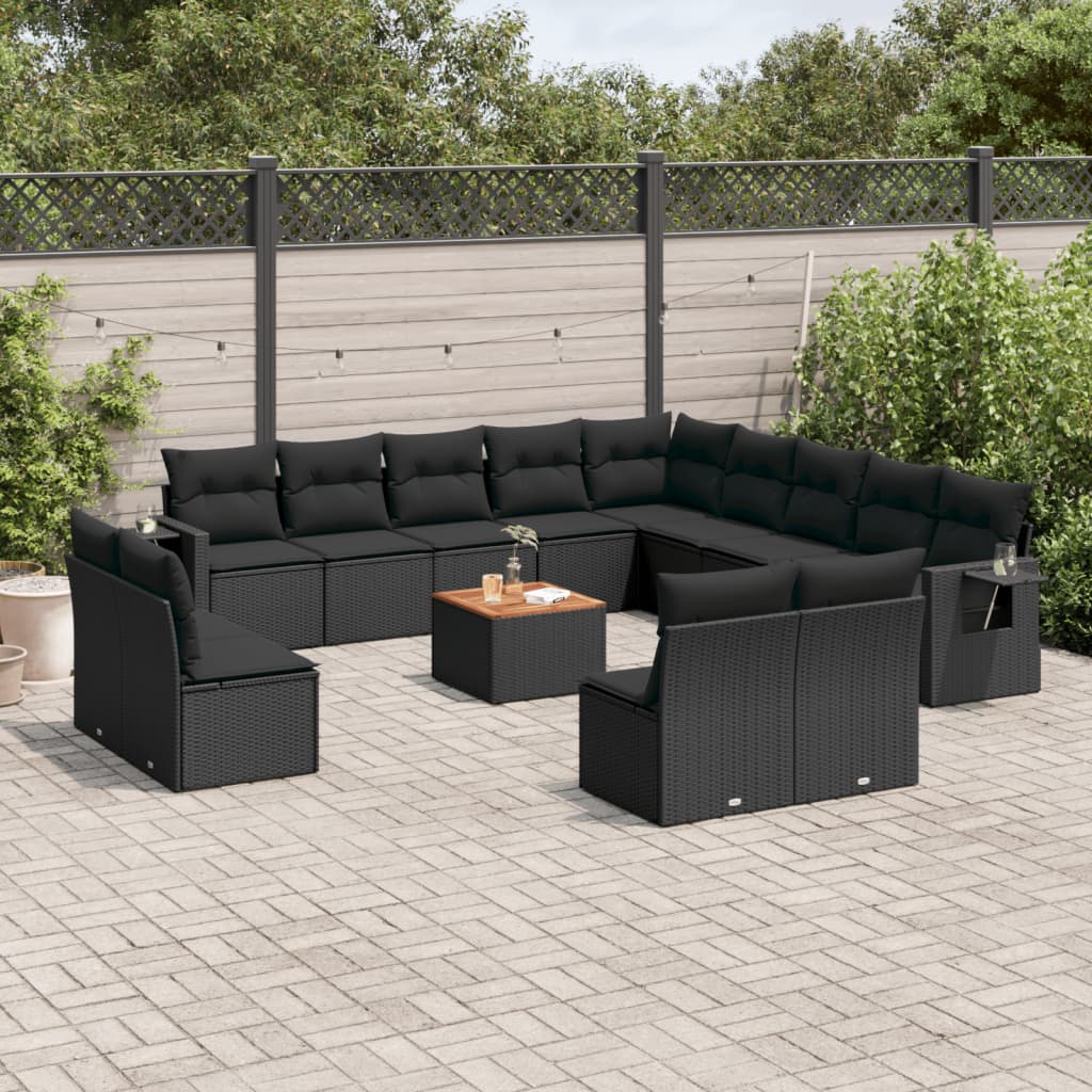 Set Divani da Giardino 14pz con Cuscini in Polyrattan Nero - homemem39