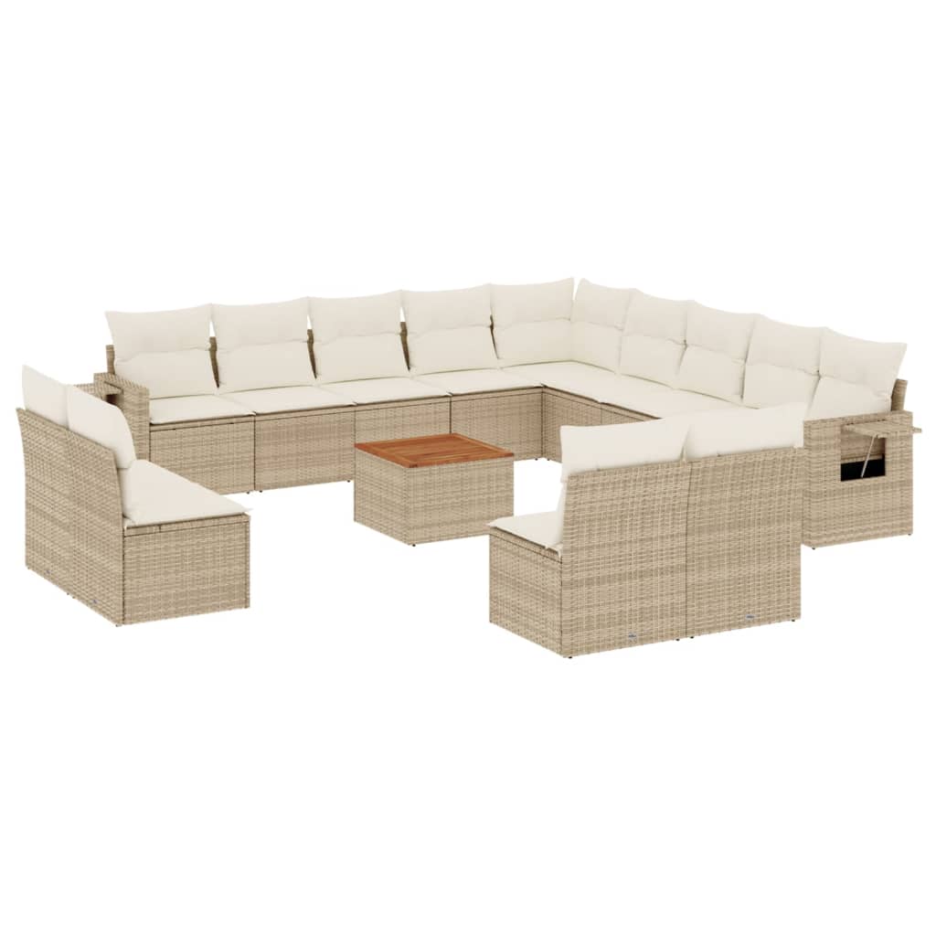 Set Divani da Giardino 14pz con Cuscini in Polyrattan Beige - homemem39