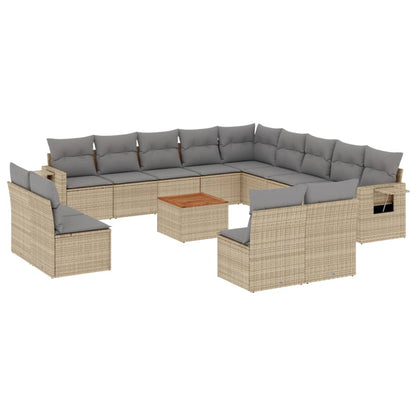 Set Divani da Giardino 14pz con Cuscini in Polyrattan Beige - homemem39