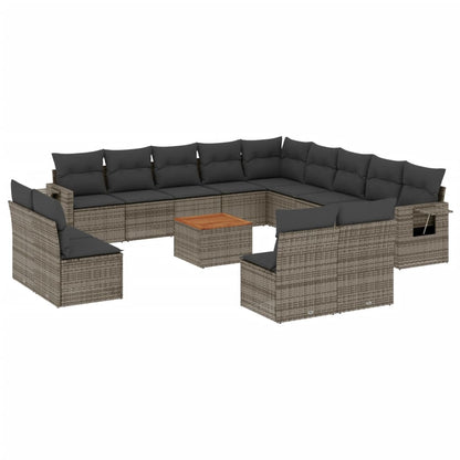 Set Divani da Giardino 14pz con Cuscini in Polyrattan Grigio - homemem39