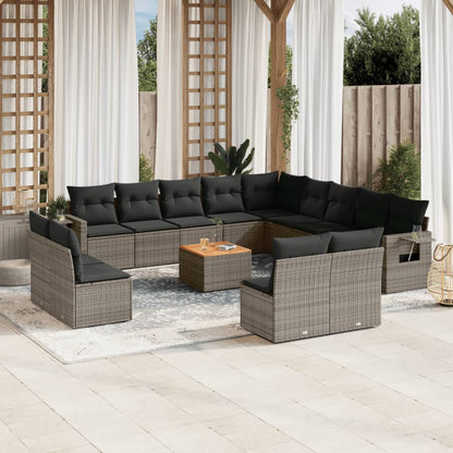 Set Divani da Giardino 14pz con Cuscini in Polyrattan Grigio - homemem39