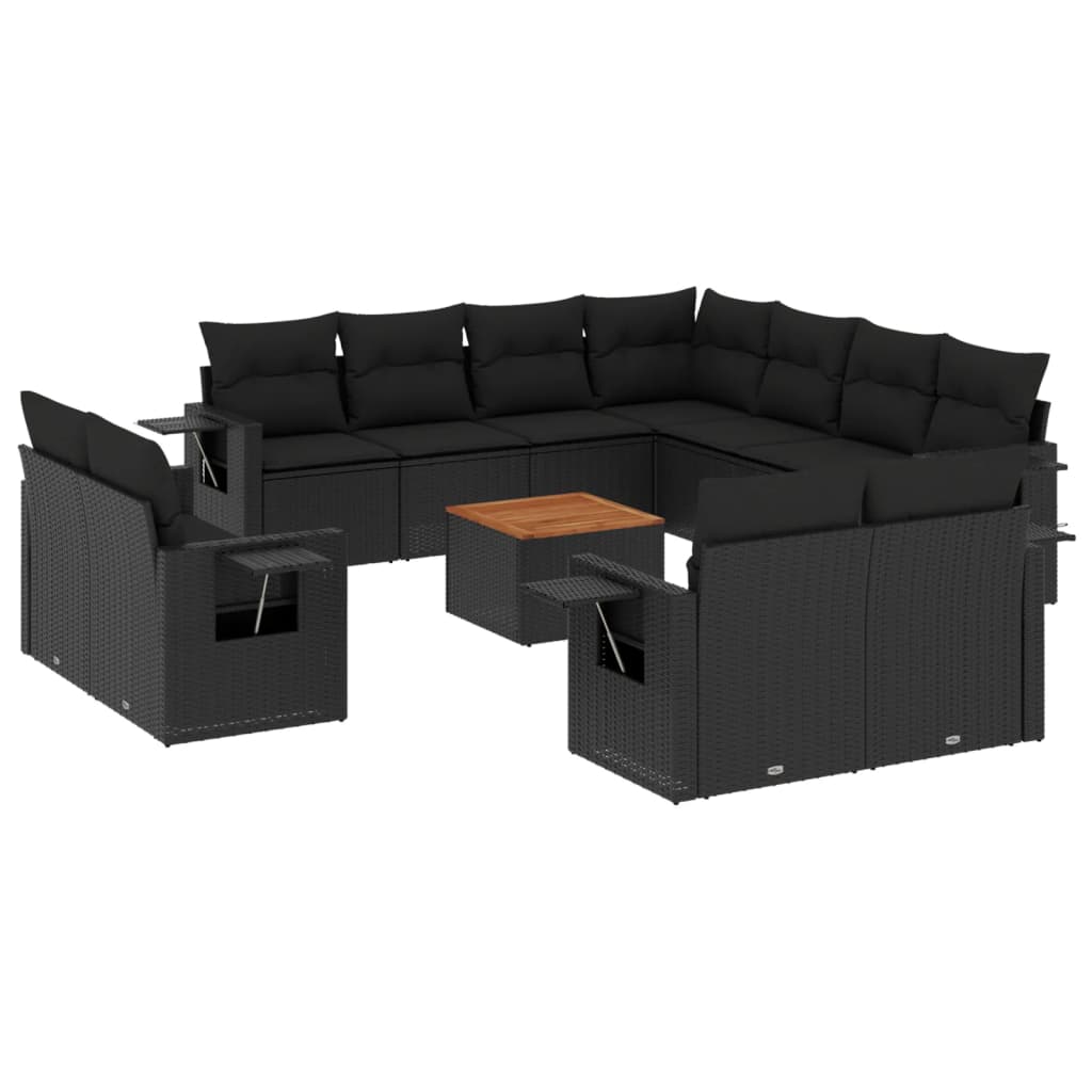 Set Divani da Giardino 12 pz con Cuscini Nero in Polyrattan - homemem39