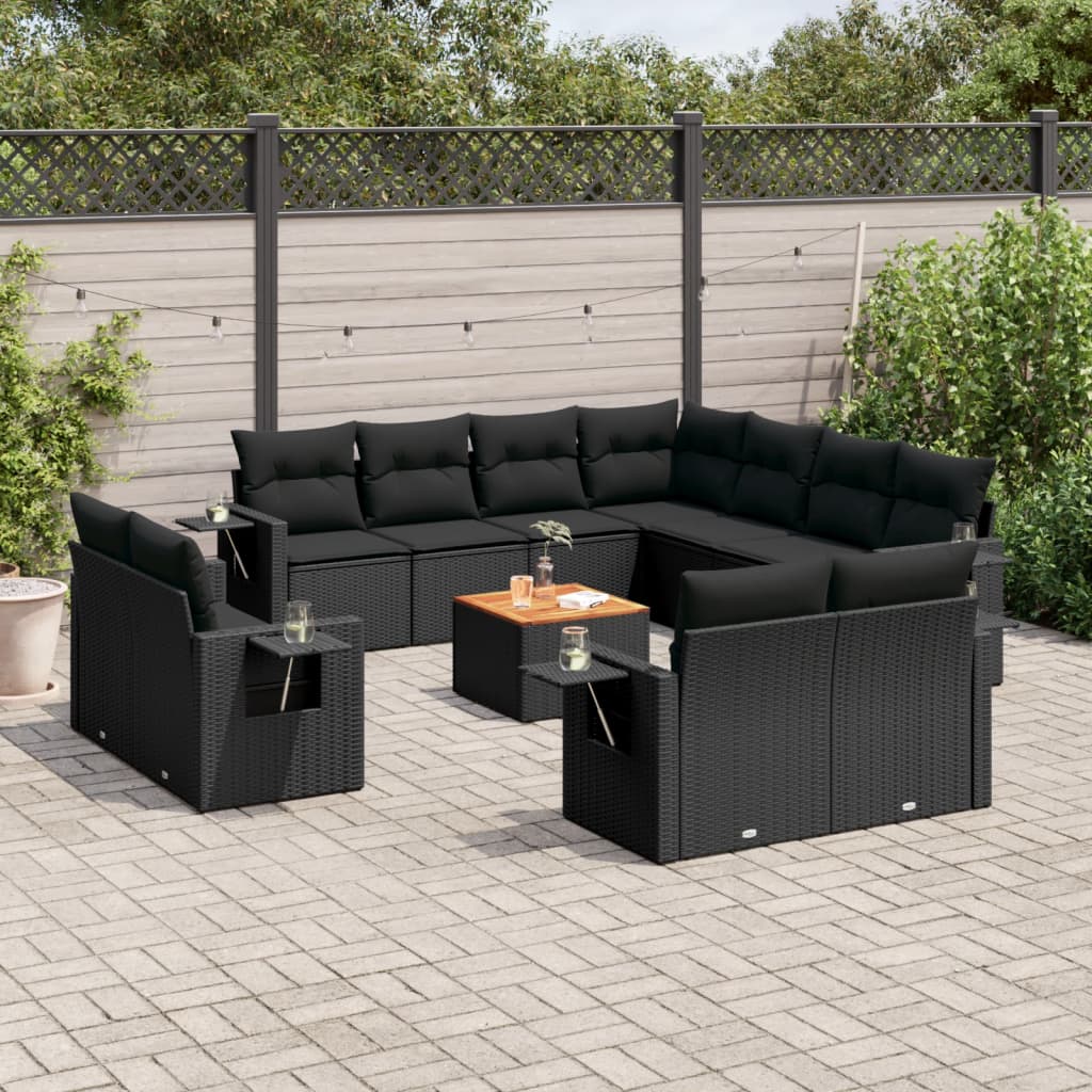 Set Divani da Giardino 12 pz con Cuscini Nero in Polyrattan - homemem39