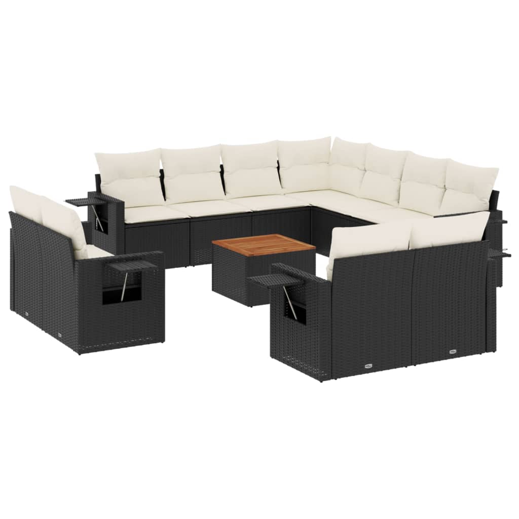 12-teiliges Gartensofa-Set mit schwarzen Polyrattan-Kissen