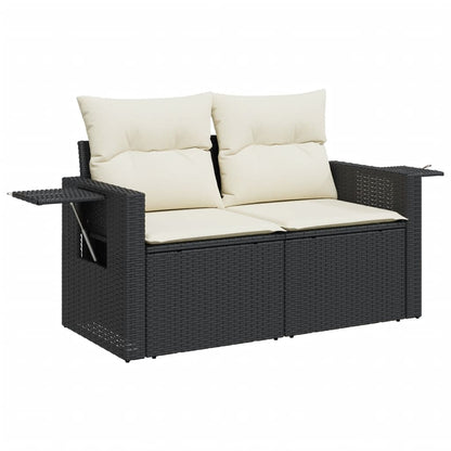 12-teiliges Gartensofa-Set mit schwarzen Polyrattan-Kissen