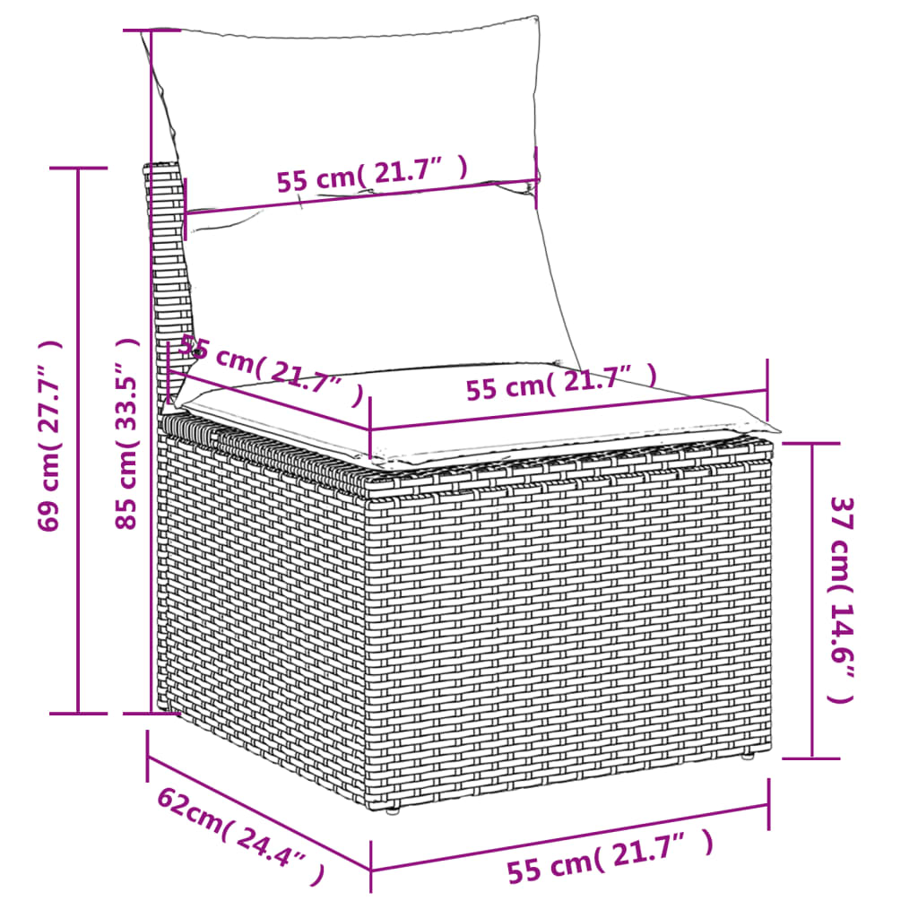 12-teiliges Gartensofa-Set mit schwarzen Polyrattan-Kissen