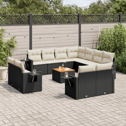 12-teiliges Gartensofa-Set mit schwarzen Polyrattan-Kissen