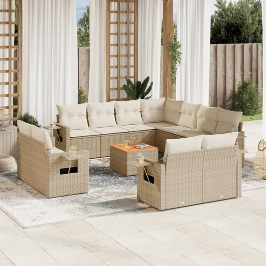 Set Divani da Giardino 12 pz con Cuscini Beige in Polyrattan - homemem39