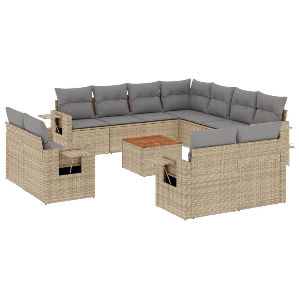 Set Divani da Giardino 12 pz con Cuscini Beige in Polyrattan - homemem39