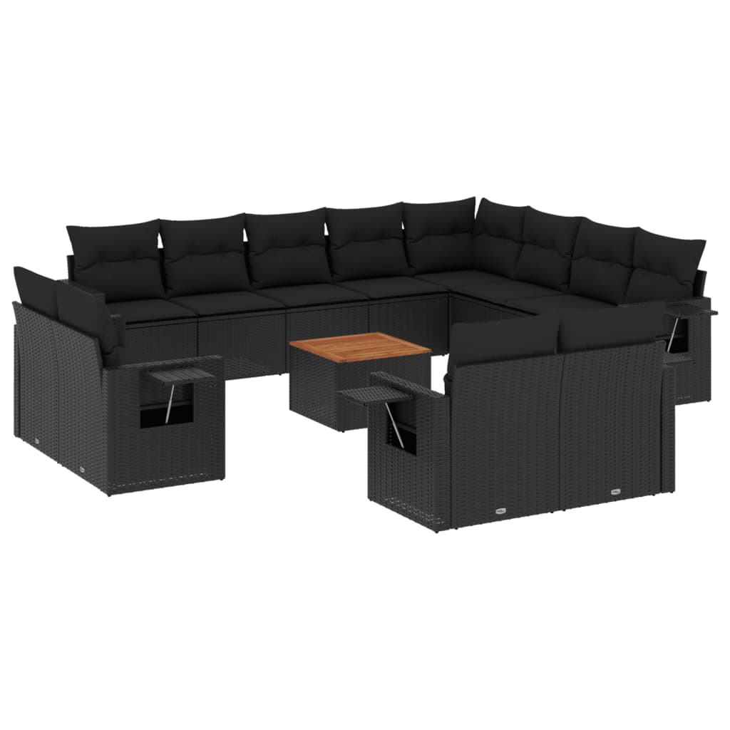 Set Divani da Giardino 13pz con Cuscini Nero in Polyrattan - homemem39