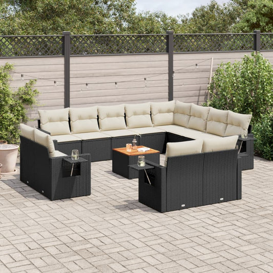 Set Divani da Giardino 13pz con Cuscini Nero in Polyrattan - homemem39