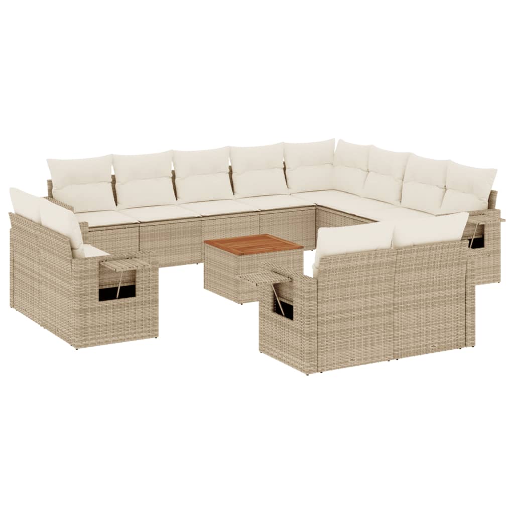 Set Divano da Giardino 13 pz con Cuscini Beige in Polyrattan - homemem39