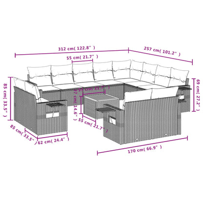 Set Divano da Giardino 13 pz con Cuscini Beige in Polyrattan - homemem39