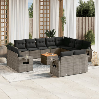 Set Divani da Giardino 13 pz con Cuscini Grigio in Polyrattan - homemem39