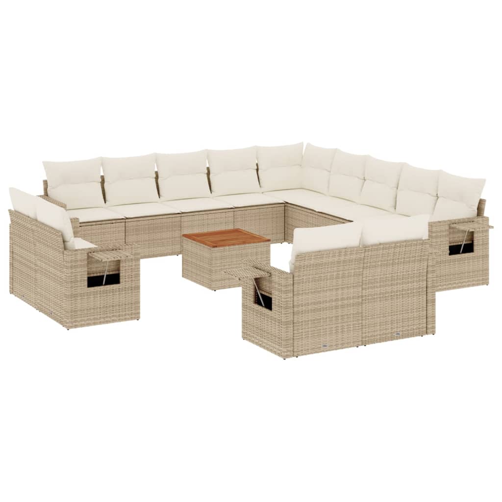 Set Divani da Giardino 14pz con Cuscini in Polyrattan Beige - homemem39