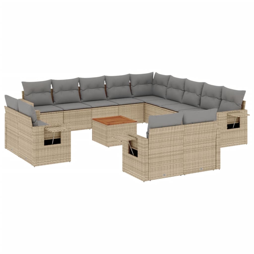 Set Divani da Giardino 14pz con Cuscini in Polyrattan Beige - homemem39