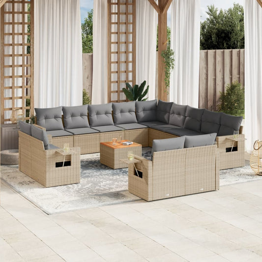 Set Divani da Giardino 14pz con Cuscini in Polyrattan Beige - homemem39