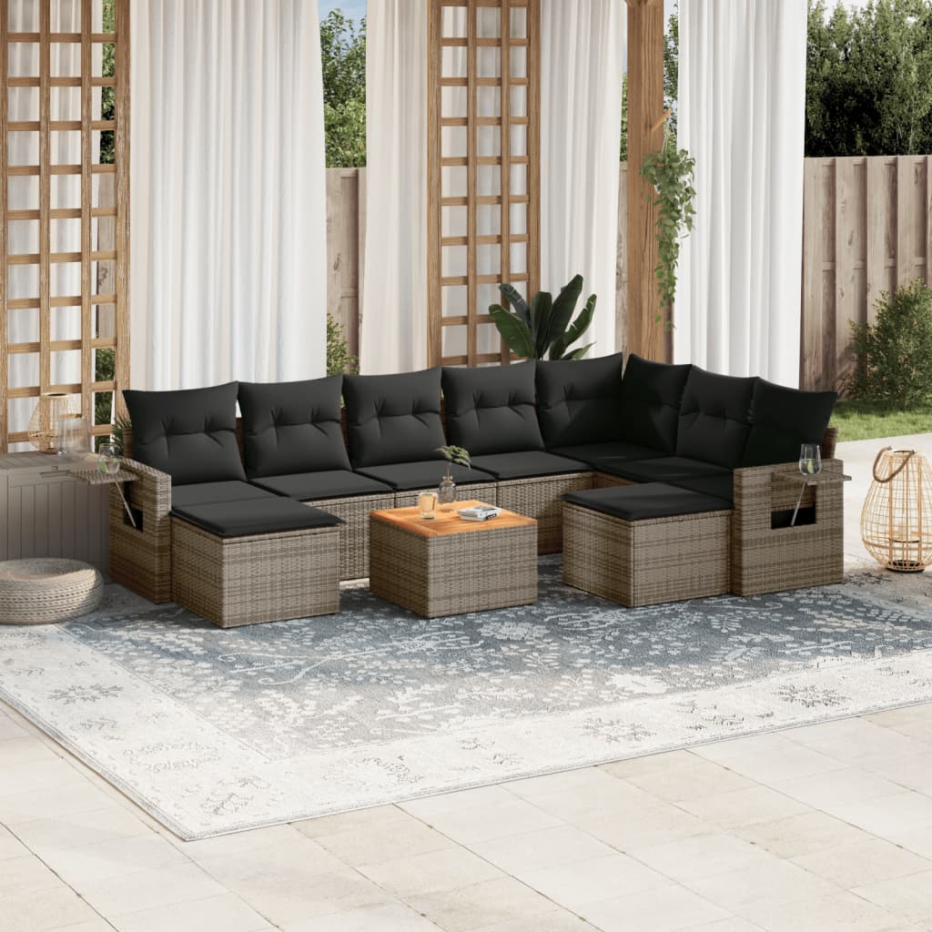 Set Divano da Giardino 10 pz con Cuscini Grigio in Polyrattan - homemem39