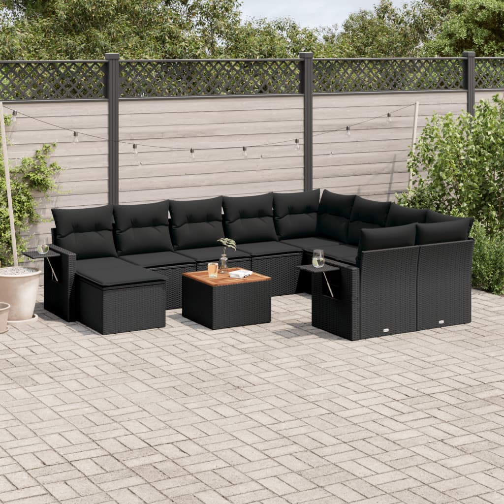 Set Divani da Giardino 11 pz con Cuscini in Polyrattan Nero - homemem39