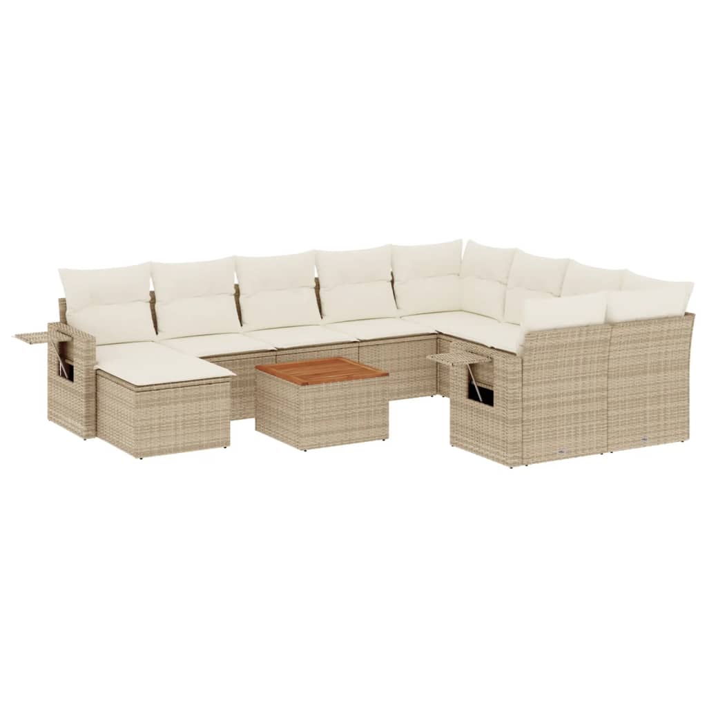 Set Divani da Giardino 11 pz con Cuscini Beige in Polyrattan