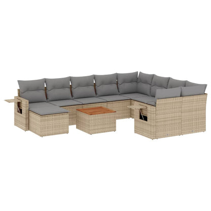 Set Divani da Giardino 11 pz con Cuscini Beige in Polyrattan - homemem39