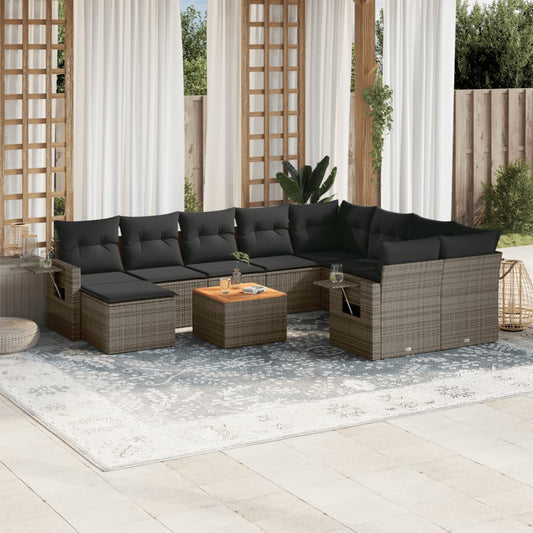 Set Divani da Giardino 11 pz con Cuscini in Polyrattan Grigio - homemem39