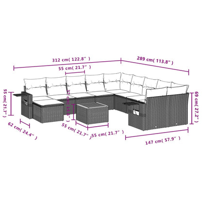 Set Divani da Giardino 12 pz con Cuscini Nero in Polyrattan - homemem39